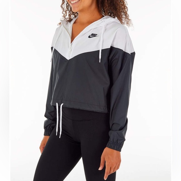 NIKE Women’s Large White & Grey Color Block Half Zip Hooded Pullover Windbreaker - Picture 1 of 7